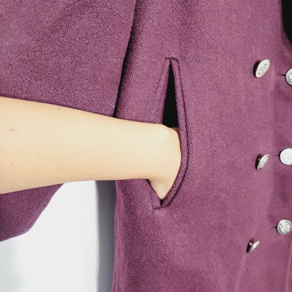 Balimel Vintage Plum Double Breasted Coquette Jacket Wool Blend Lined Elegance - Picture 6 of 15